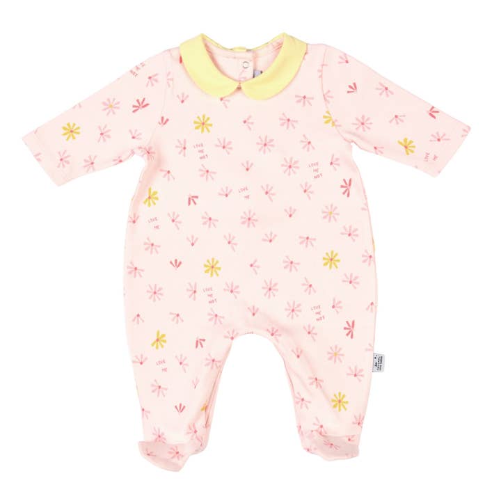 Bebe Sweeny - Wholesale Jumpsuit - Baby - Girls Pink & Yellow Print Cotton Babygrow