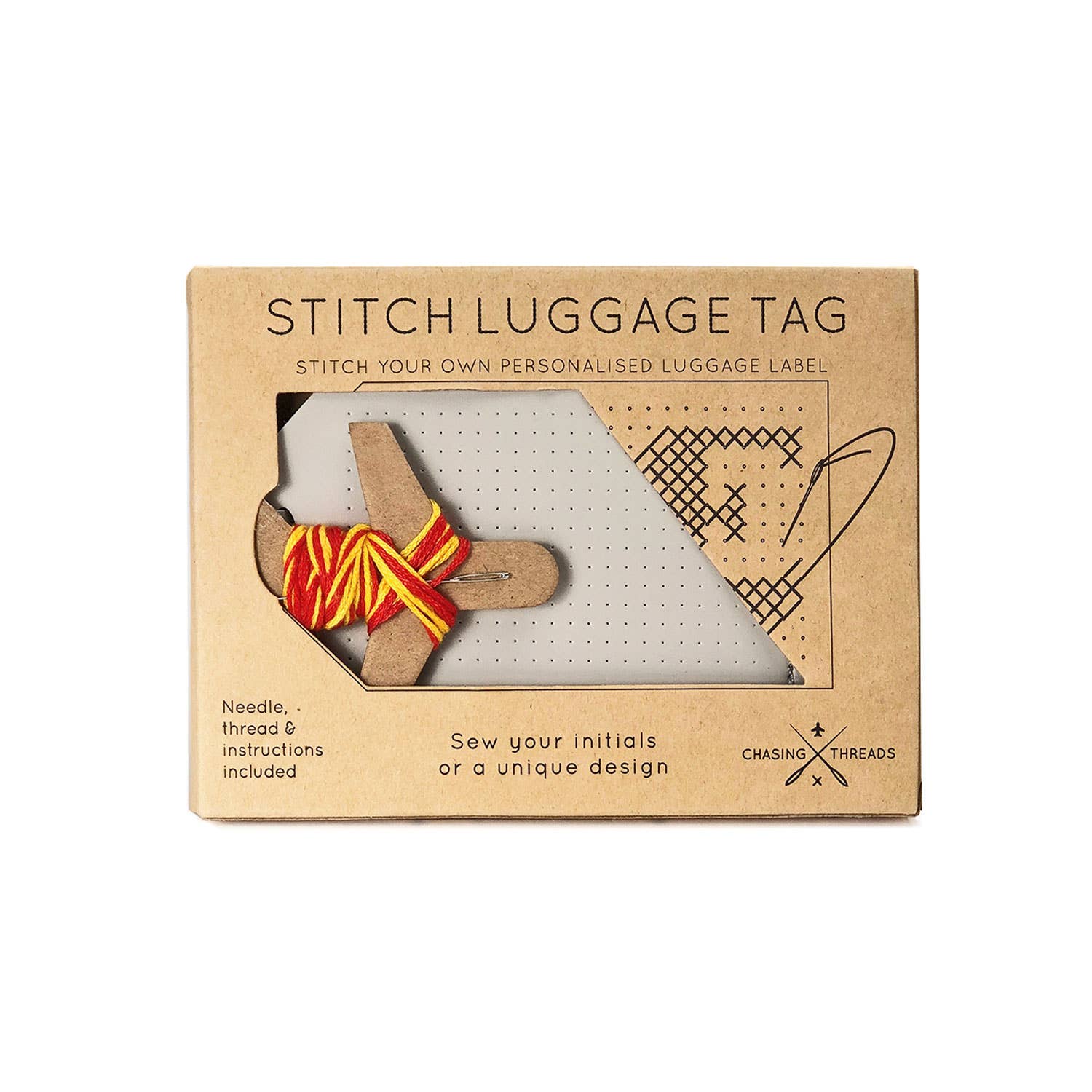 Chasing Threads - Wholesale DIY Craft Kit - DIY Cross Stitch Luggage Tag Kit - Light Grey Vegan leather5