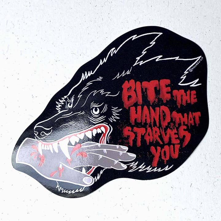 Bite The Hand Vinyl Sticker for wholesale by Blockforest