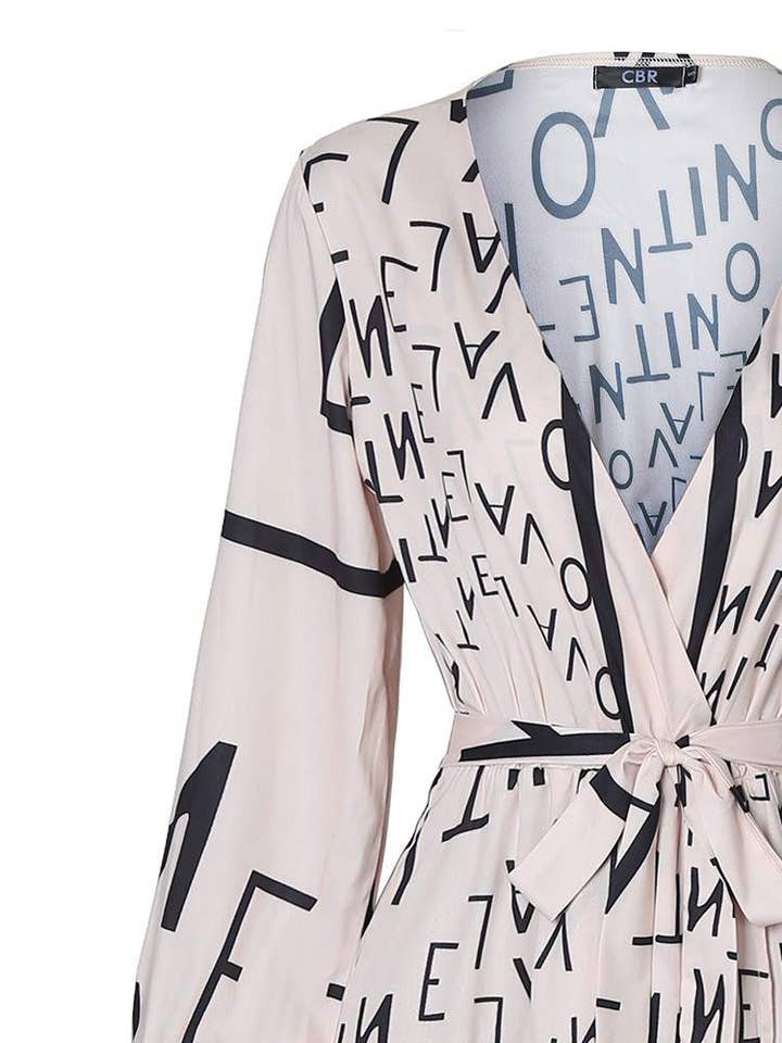 APRICOT letter print lantern sleeve high slit maxi dress for wholesale on Faire6