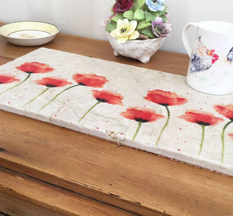 Country Creation - Wholesale Platter - Marble Platter Large - Red Poppies2