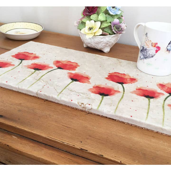 Country Creation - Wholesale Platter - Marble Platter Large - Red Poppies2