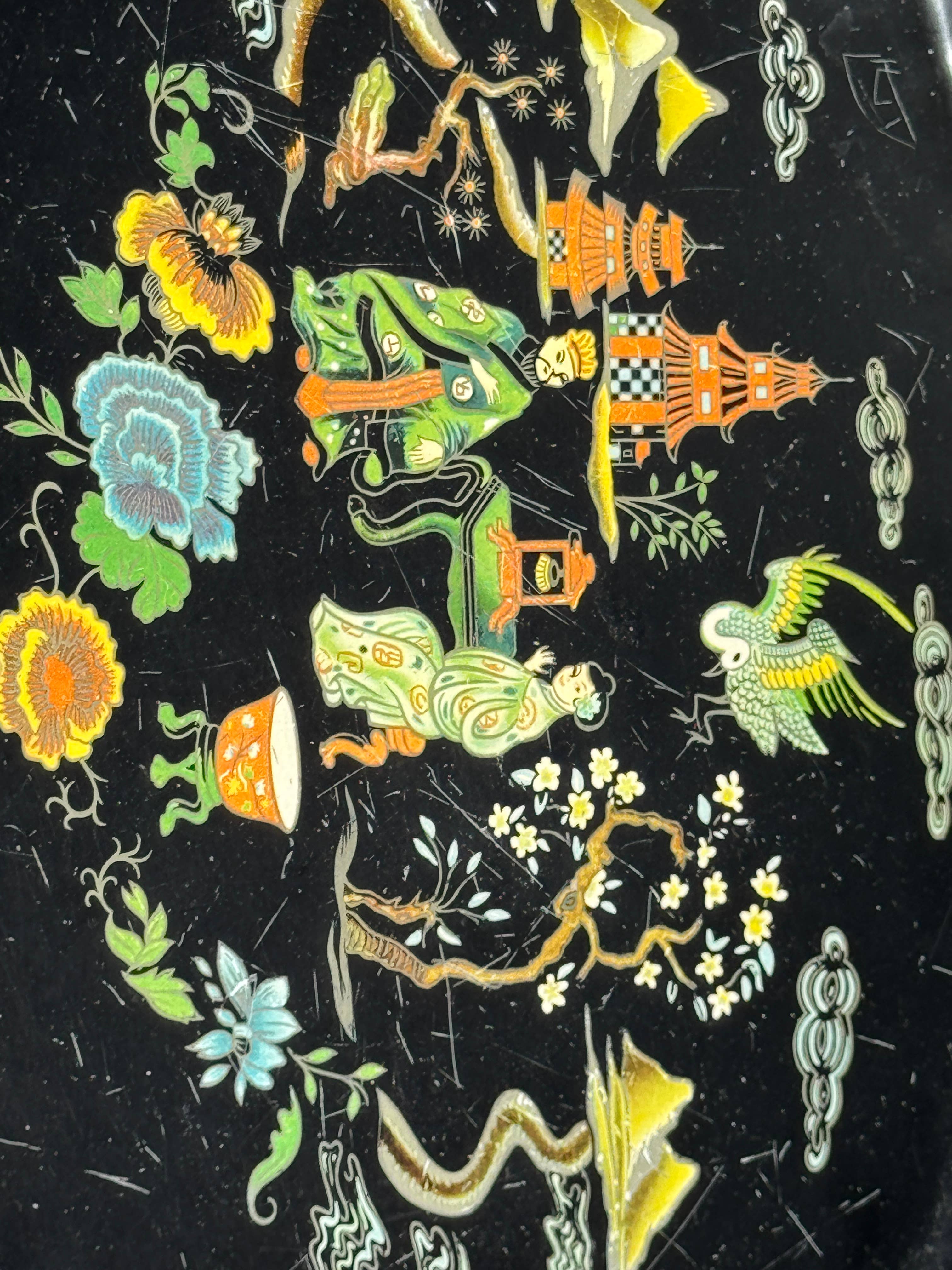 Office Objets - Wholesale Decorative Tray - Vintage black tray Asian theme L442