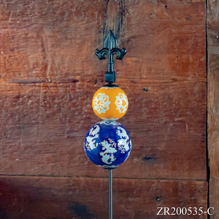 Zaer Ltd. International - Wholesale Garden/Lawn Stake - Tall Garden Stake with Ceramic Sailor Ball and Finial