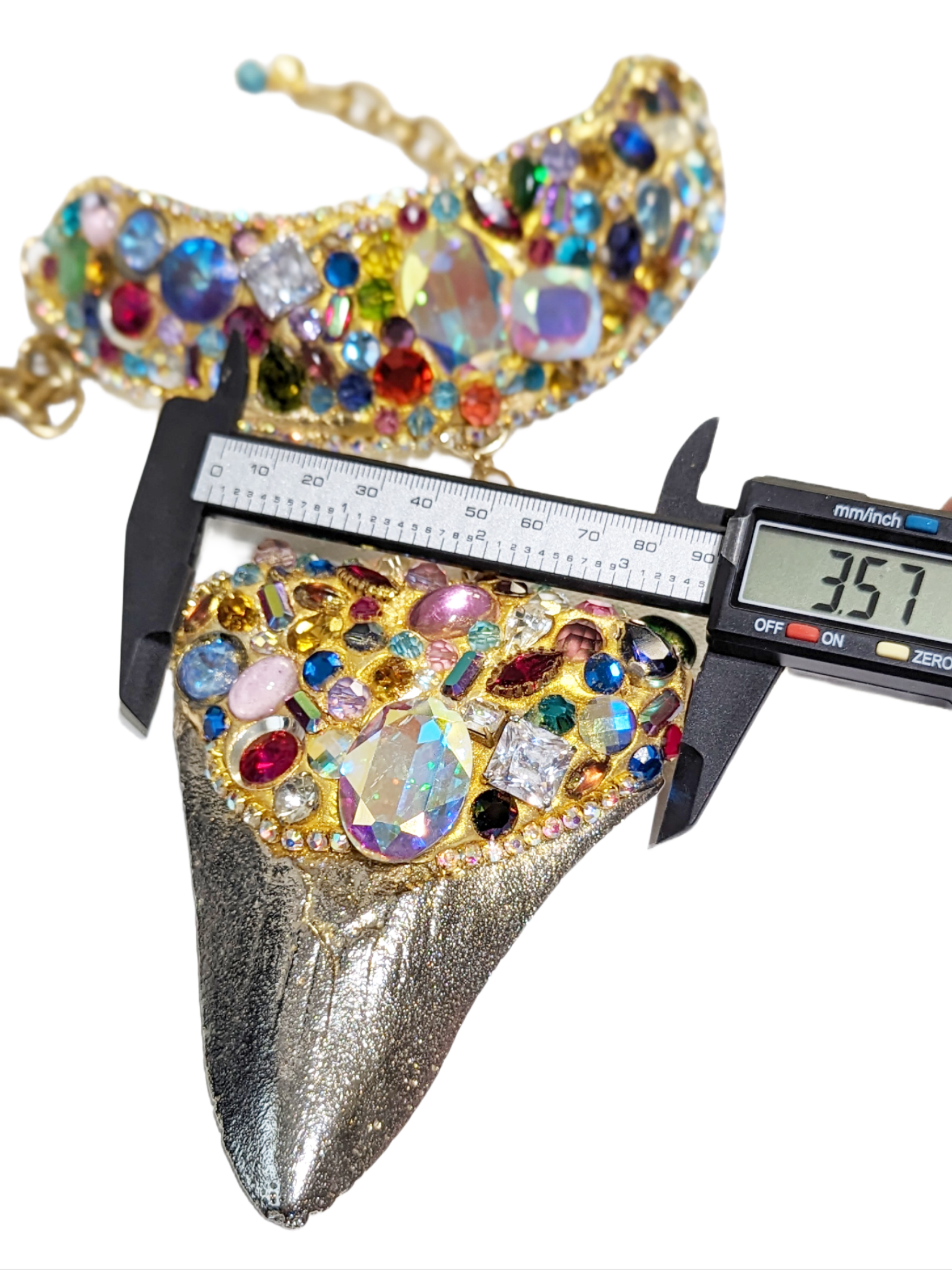 Gay Isber Designs - Wholesale Pendant/Charm Necklace - Shark Tooth Fossil Replica Chrome Plated Silver Gold Combo Swarovski Jewels Sugar Gay Isber3