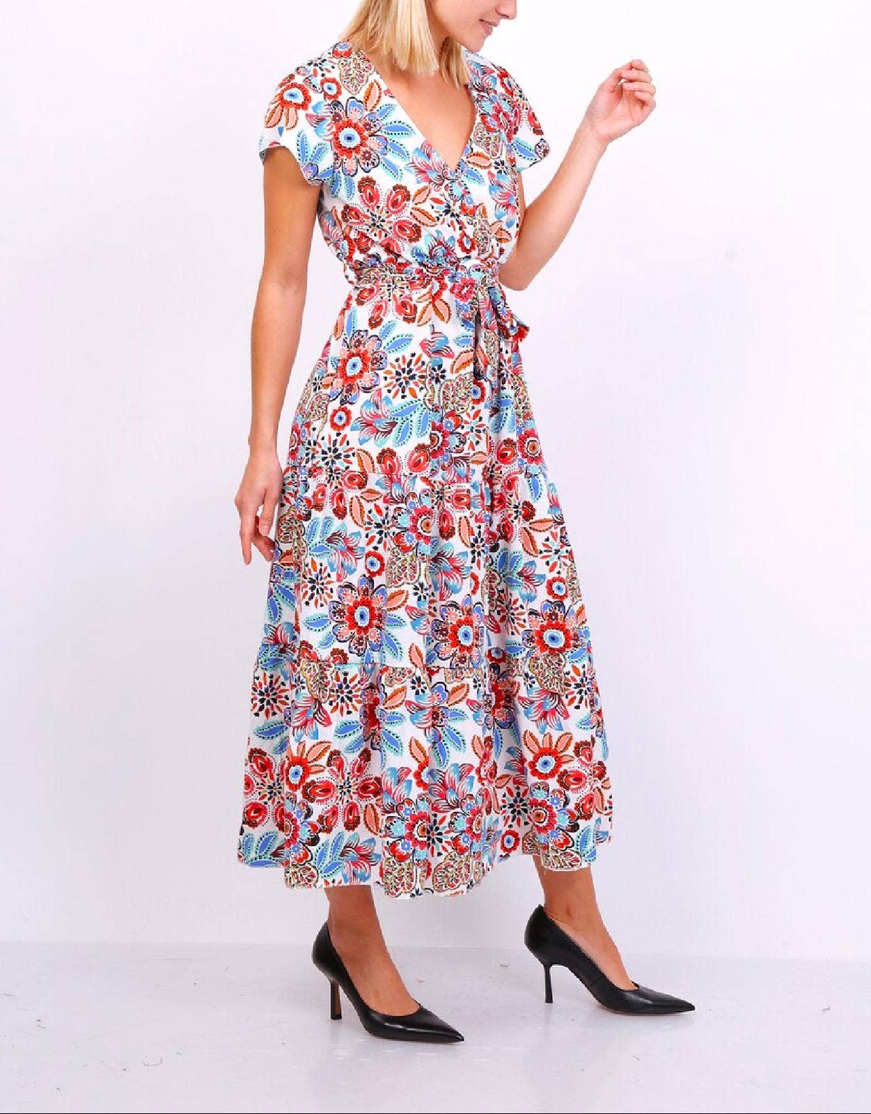 hvid 13658 Kortærmet Trykt Lange Kjoler for engroshandel på Faire1