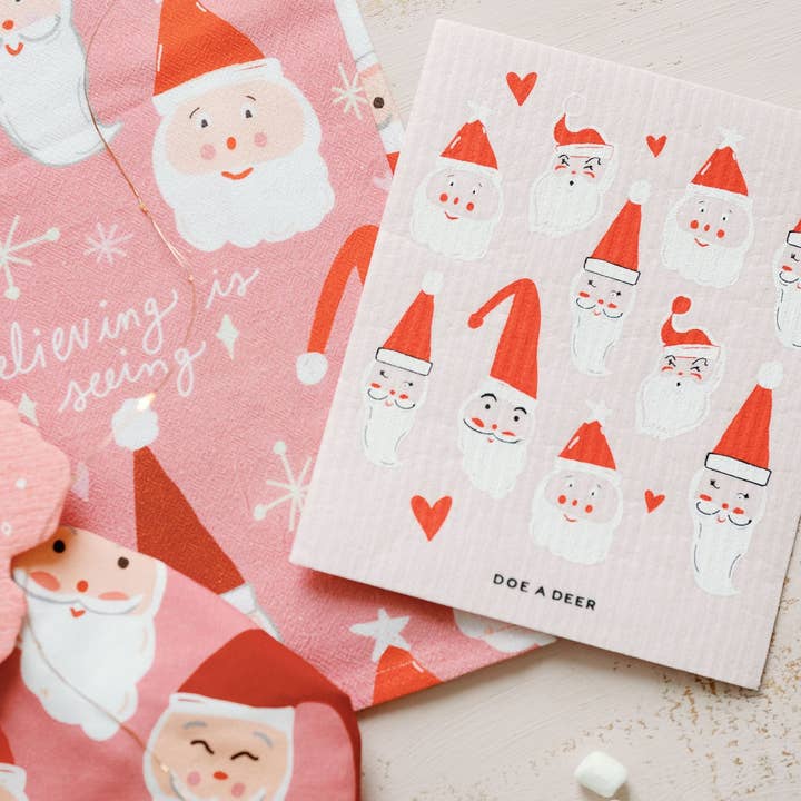 Doe A Deer - Wholesale Dishcloth - Many Faces Of Santa - Swedish Dishcloth1