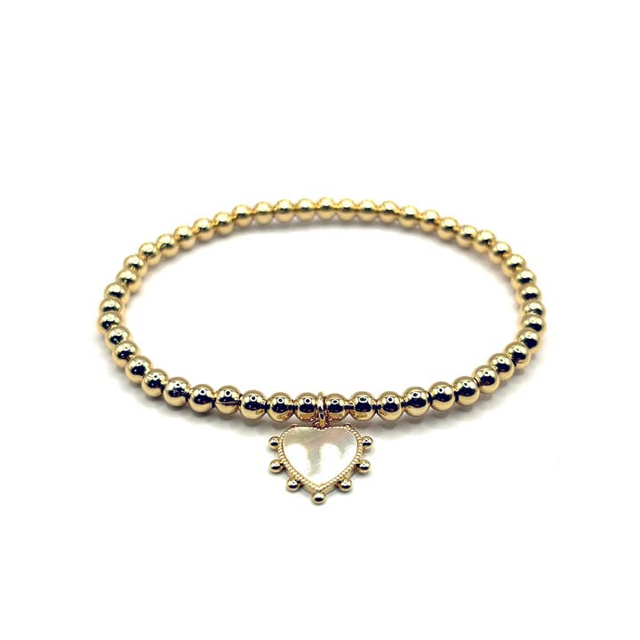 Kaylie Dawn Jewelry - Wholesale Charm/Dangle Bracelet - Handmade Stretchy 18k Gold Plated Charm Bracelet MOP Heart2
