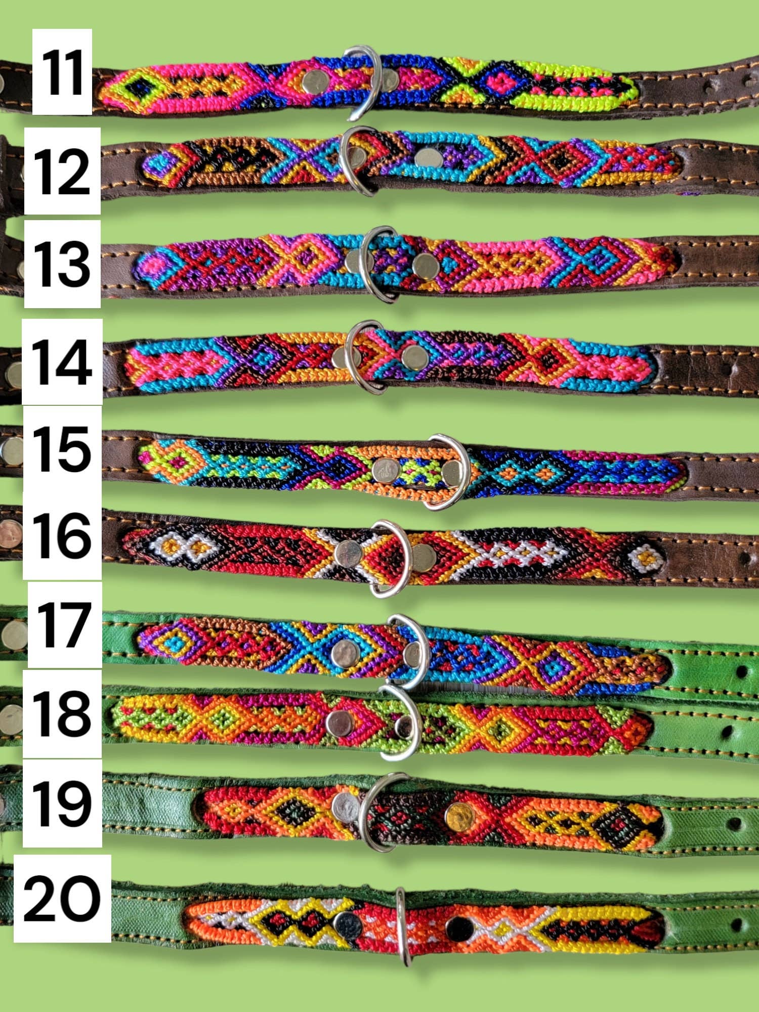 Mom And Pup Co. - Wholesale Halsband - Hond - XS Mexikaanse huisdierhalsband - kleurrijke leren halsband met tribale borduursels3