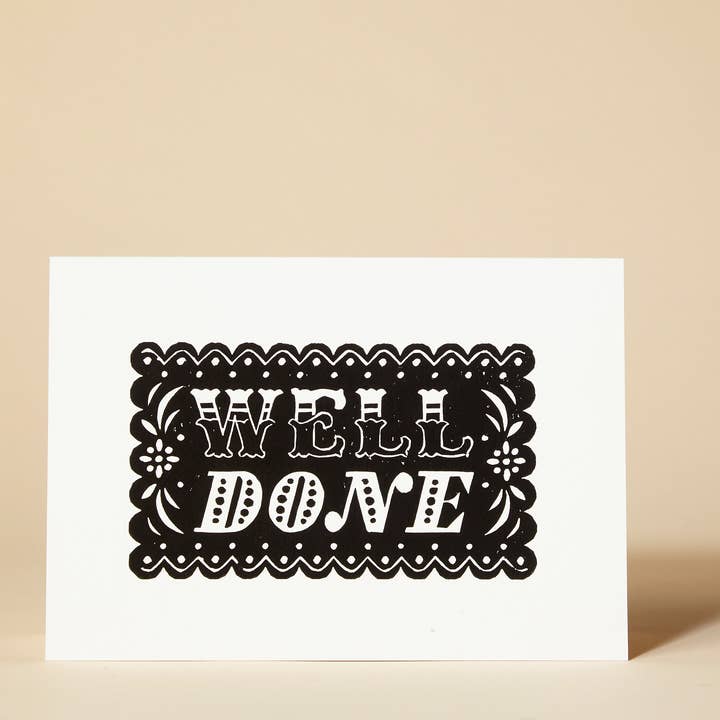 WELL DONE Linocut Greeting Card for wholesale by Pressed and Folded
