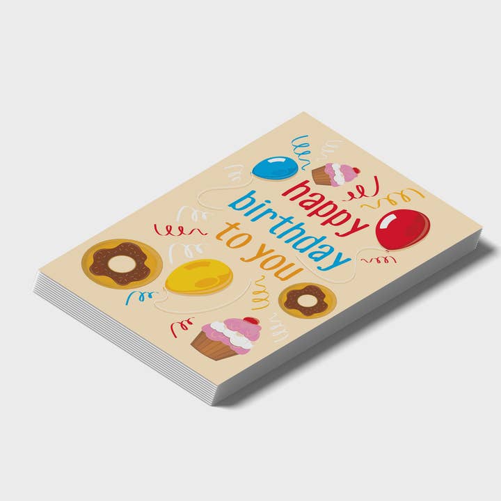 Happy Birthday To You - Balloons, Cupcakes, Donuts Postcard Pack Of 5 or 10 Postcards. for wholesale by CardCraft