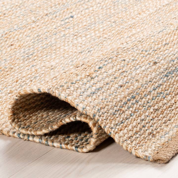 Blue Home Conservatory Mixed Stripe Handwoven Jute Area Rug for wholesale on Faire