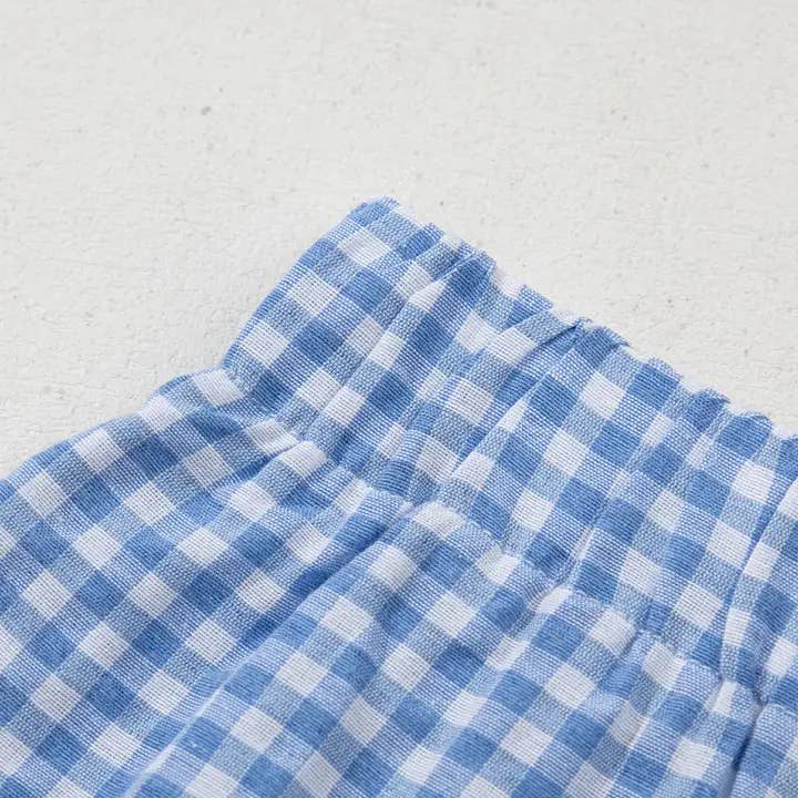 safistyle - Wholesale Shorts - Women's - Blue Gingham Printed High Waist Shorts3