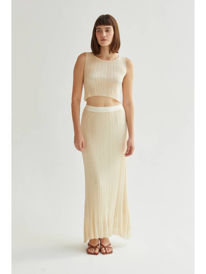 Cream CS9040 - Shirley Pleated lightweight Sweater Skirt for wholesale on Faire