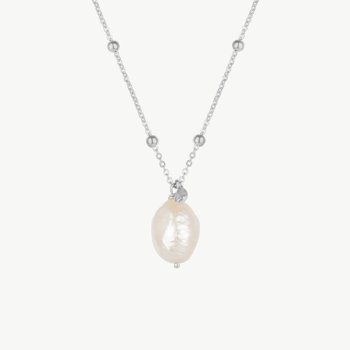 Colar com Corrente de Contas e Pendente de Prata com Pérola Keshi Barroca por atacado de Mejoma