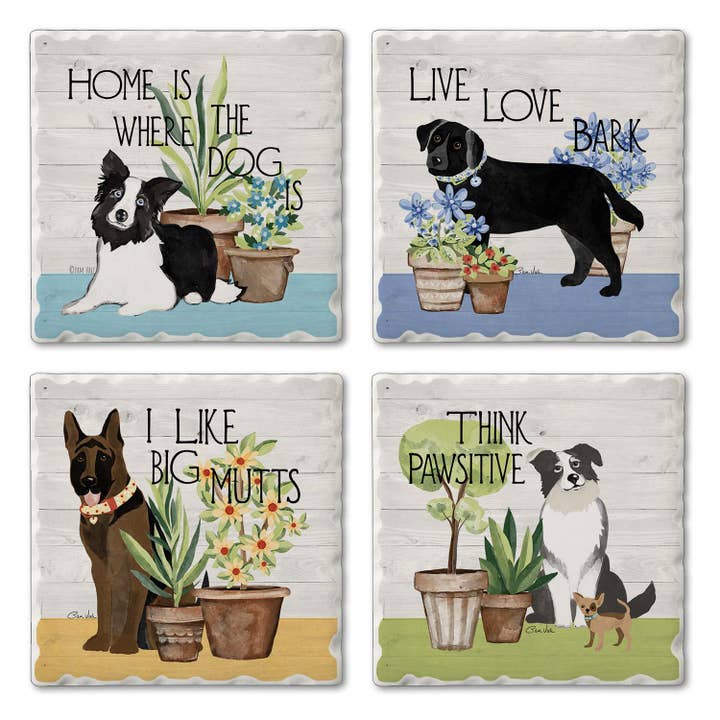 Bark & Bone Assorted Image Tumbled Tile Coaster 4 Pack for wholesale by CounterArt/Highland Home/Thirstystone