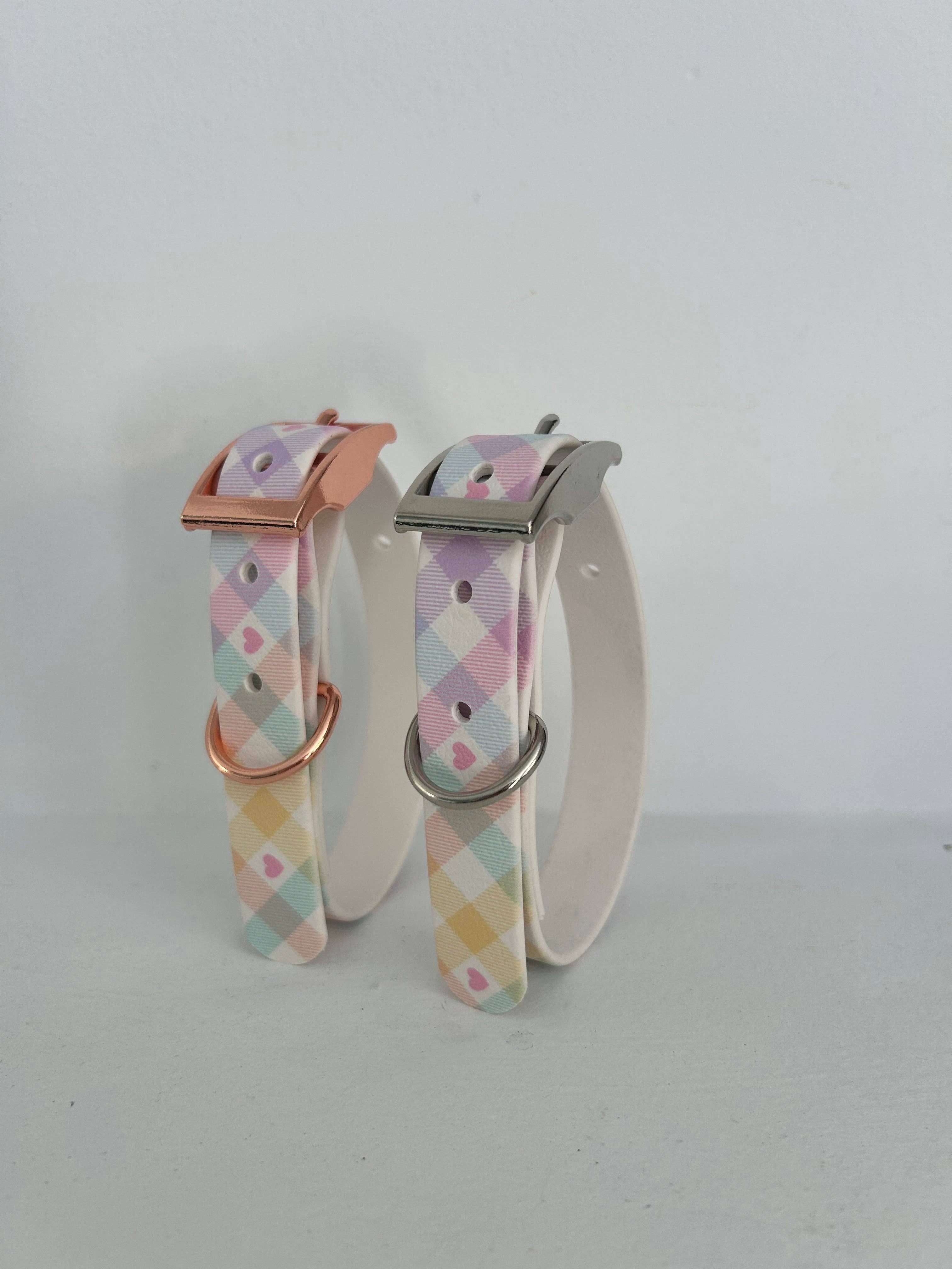 Puppies & Pom Poms - Vente Collier – chien - Collier pour chien artisanal pastel vichy étanche8