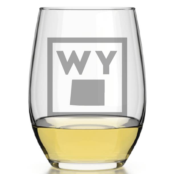 Well Told - Wholesale Wine Glass - Wyoming - State Emblem - Etched Stemless Wine Glass - 16 oz2