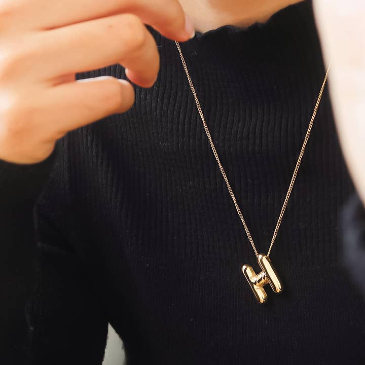 Hayes 18K Gold Non-Tarnish Balloon Alphabet Necklace for wholesale on Faire5