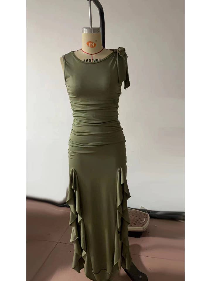 Rosa Clothing - Wholesale Dress - Women's - Western Cowgirl Coachella Ruffled Slit Dress