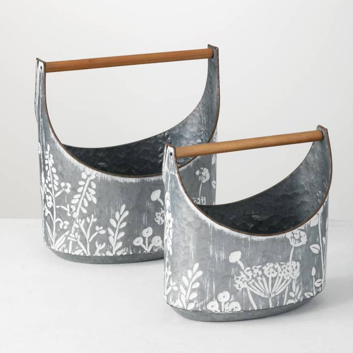 Sullivans Home Decor - Wholesale Plant Pot - FLOWER TRUG SET WITH HANDLES
