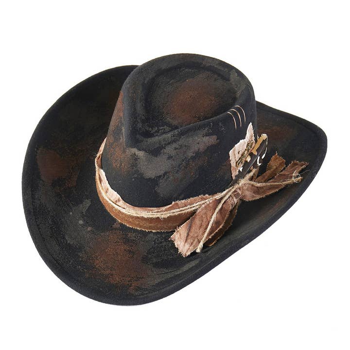 Sensibling Corp. - Wholesale Cowboy Hat – Women’s - Feather Accent Rustic Vintage Distressed Western Cowgirl Fedora Hat2