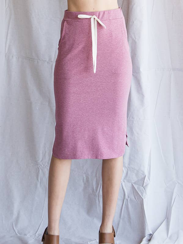 Solid Drawstring Elastic Waist Side Slit Skirt S2424 for wholesale by 7th Ray