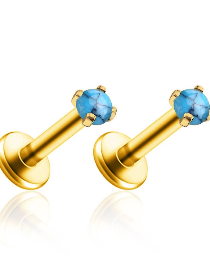 Conjunto de Brincos de Piercing para Orelha com Tarraxa de Garra e Turquesa Azul por atacado de Impuria Ear Piercing Jewelry