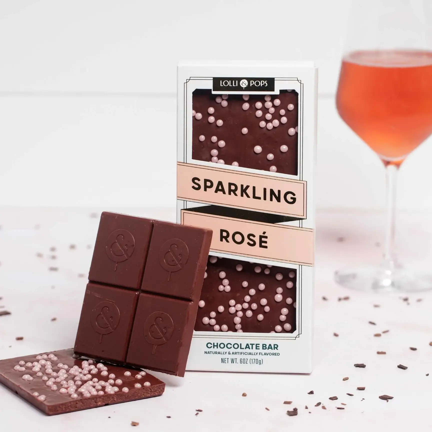Lolli and Pops - Wholesale Chocolate Bar - Sparkling Rose Topp'd Bar1