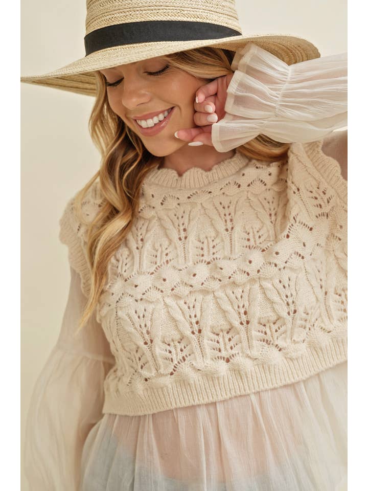 Cloud Ten - Wholesale Knit Top - Women's - CSW11746A - CROCHET LAYERED TOP