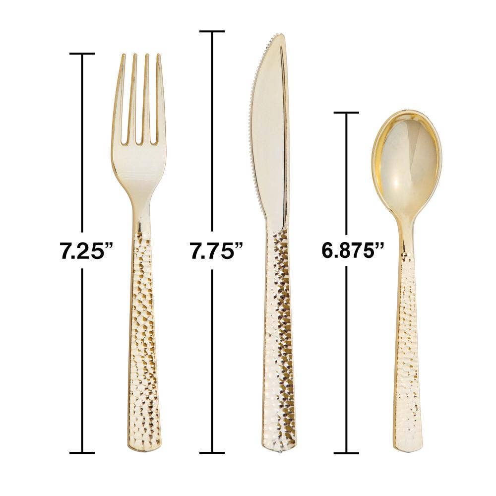 Bulk Party Decor - Wholesale Assorted Cutlery Set - Bulk Gold Metallic Hammered Assorted Cutlery (12 Pkgs per Case)4