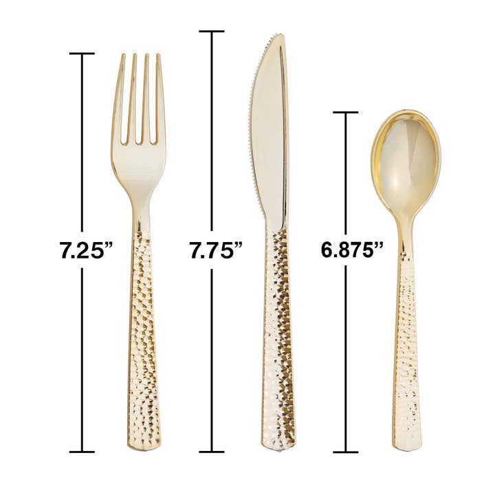 Bulk Party Decor - Wholesale Assorted Cutlery Set - Bulk Gold Metallic Hammered Assorted Cutlery (12 Pkgs per Case)4