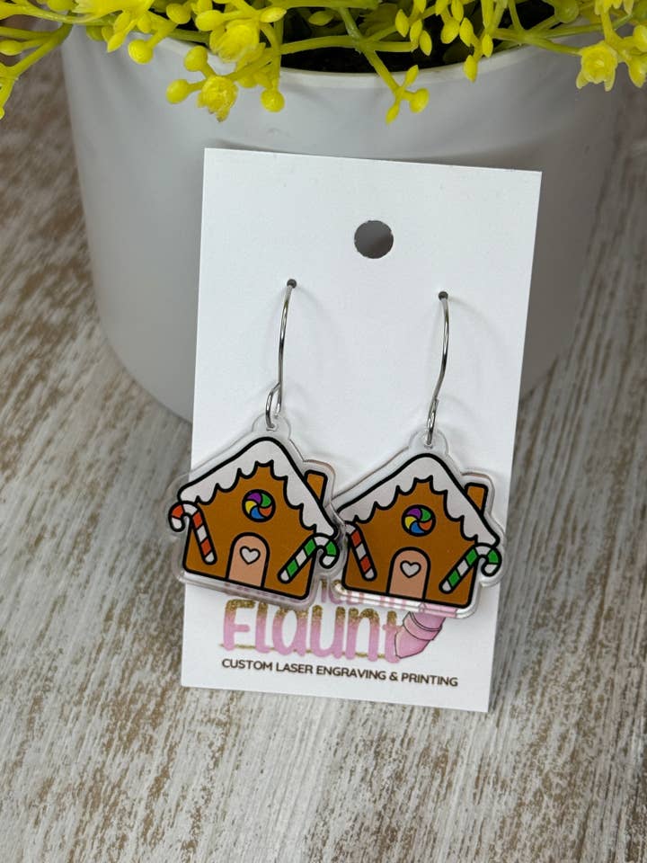 Boucles d'oreilles pendantes en acrylique imprimées UV Cabane à sucre pour la vente par Designed To Flaunt