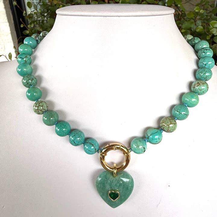 Blue Gemstone Heart Necklace for wholesale by Allie Beads