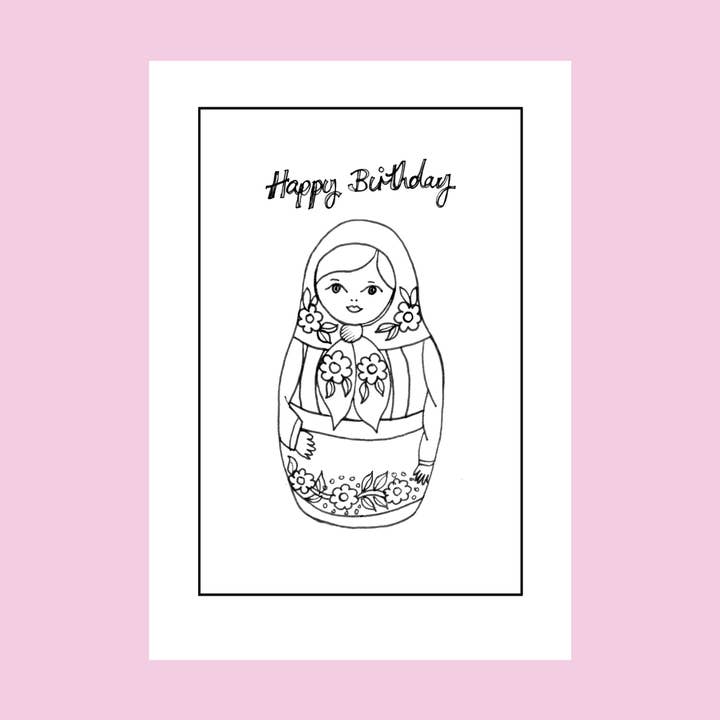 Carte de contour 2026 - Joyeux anniversaire poupée russe pour la vente par Rosie Wonders