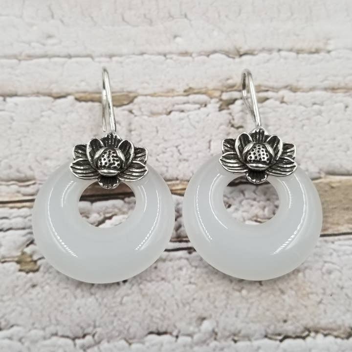 Natural White Crystal Jade Earrings for wholesale by Treasure Wholesale