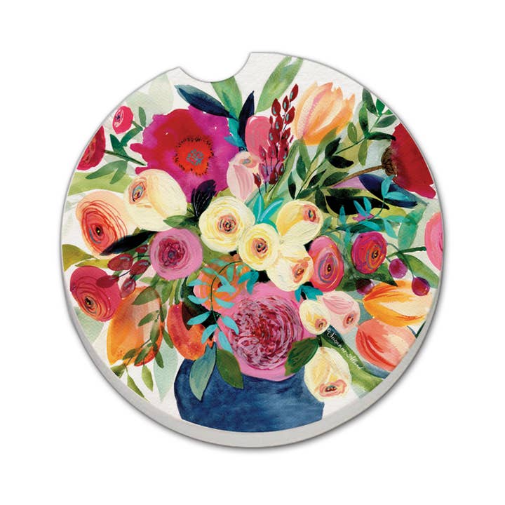 "Morning Joy" 1pk Absorbent Stone Car Coaster for wholesale by Conimar Promotions