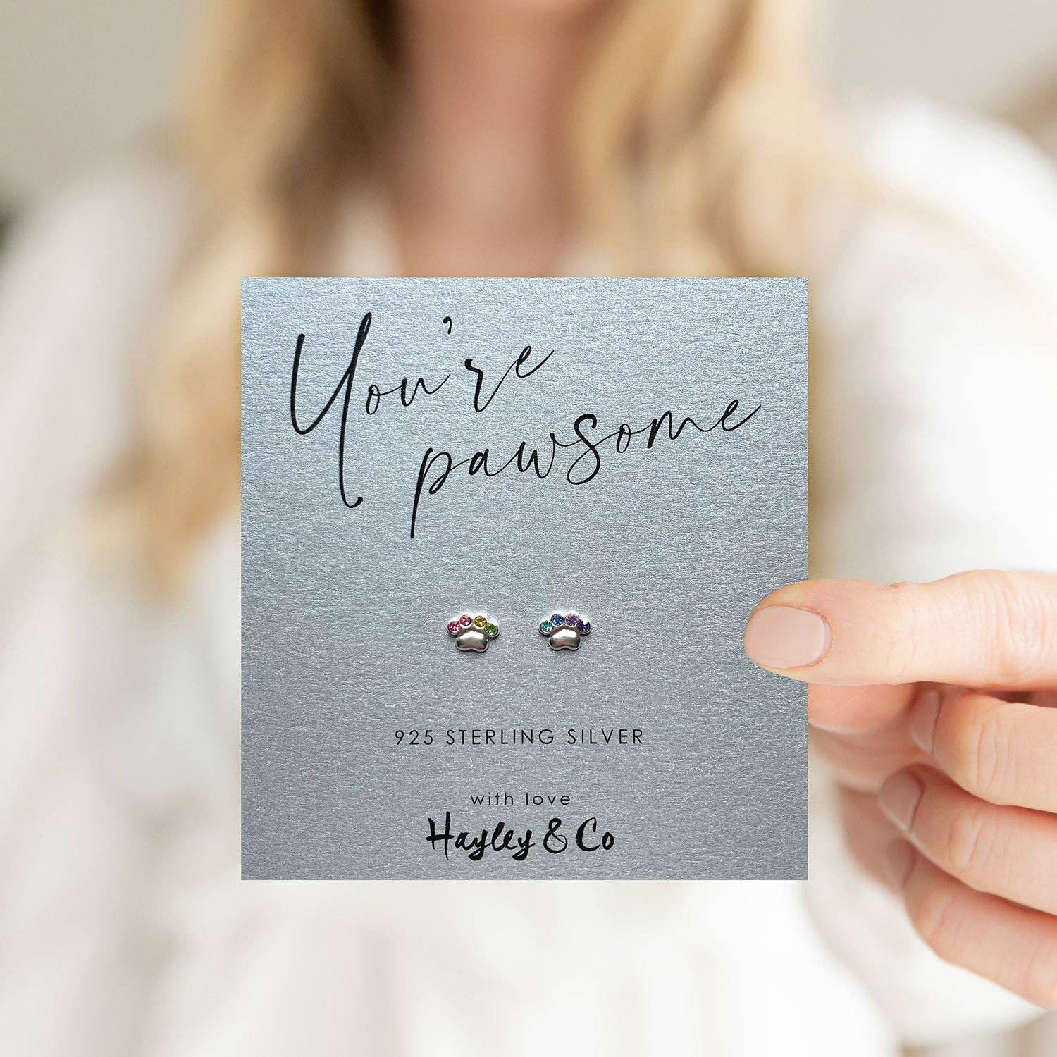 Hayley & Co - Wholesale Stud/Post Earrings - Rainbow Sparkly Paw Print Earrings1