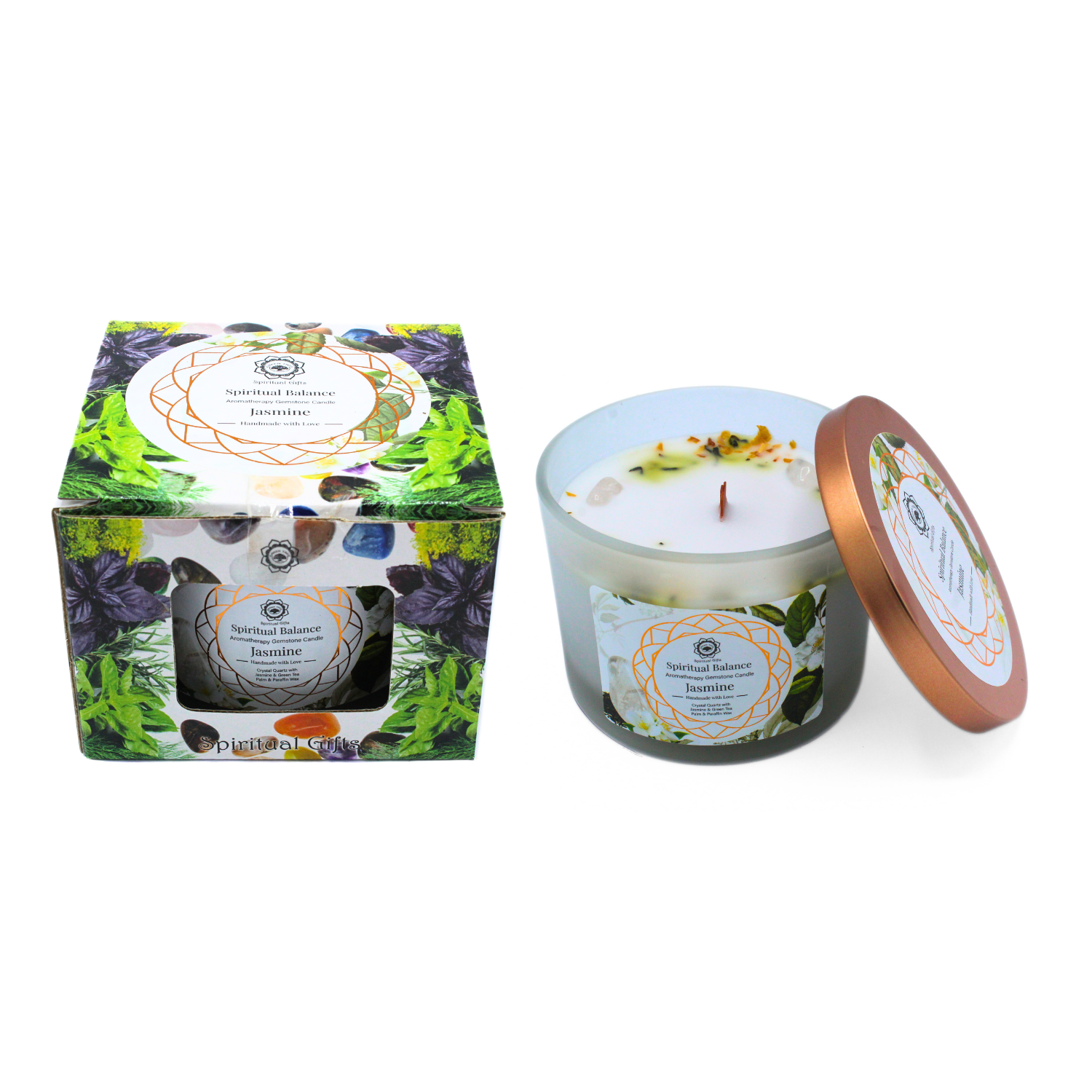 Green Tree - Wholesale Pot/gevulde kaars - Green Tree Geurkaars met Edelstenen Spirituele Balans Jasmijn 256 g1