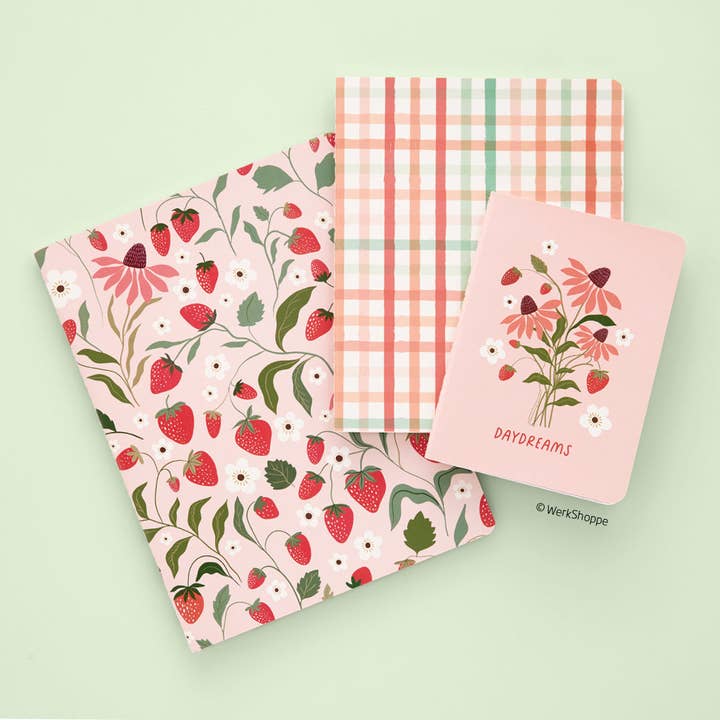 WerkShoppe - Wholesale Notebook - Strawberry Daydreams Stitched Notebook Set