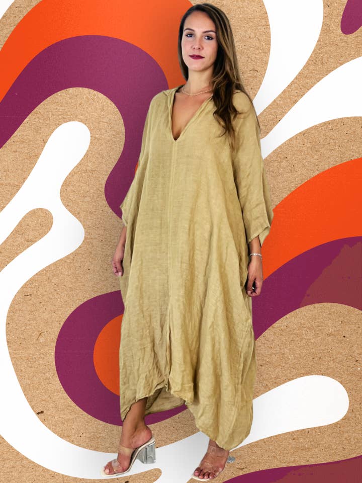 Linen & More - Wholesale Kaftan - Women's - REF 9036 KAFTAN PLAIN LINEN 100%