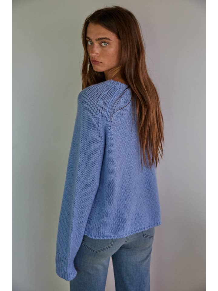 Dusty Blue W1565 | Knit Acrylic Nylon Wool Alpaca Sweater Ribbed Detail for wholesale on Faire