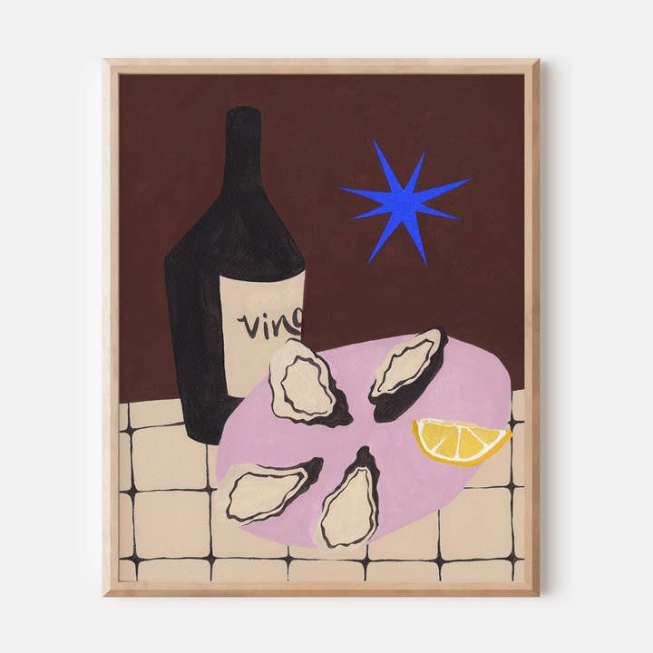 Wine and Oysters Print for wholesale by Jen Wang Studios