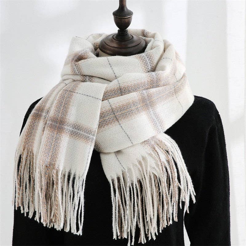 ShieldChic - Wholesale Scarf - Women's - Thickened Imitated Cashmere Plaid Print Shawl Scarf0