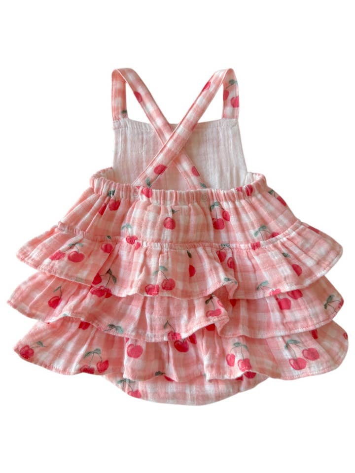 SIIX Collection - Wholesale Bodysuit (Non-Footed) - Baby - Gingham Cherries / Muslin Ruffle Sunsuit1