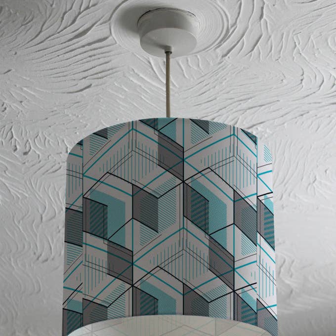 Hexagones Géométriques Bleus (Plafond & Abat-jour) pour la vente par Benjamin Tate Design