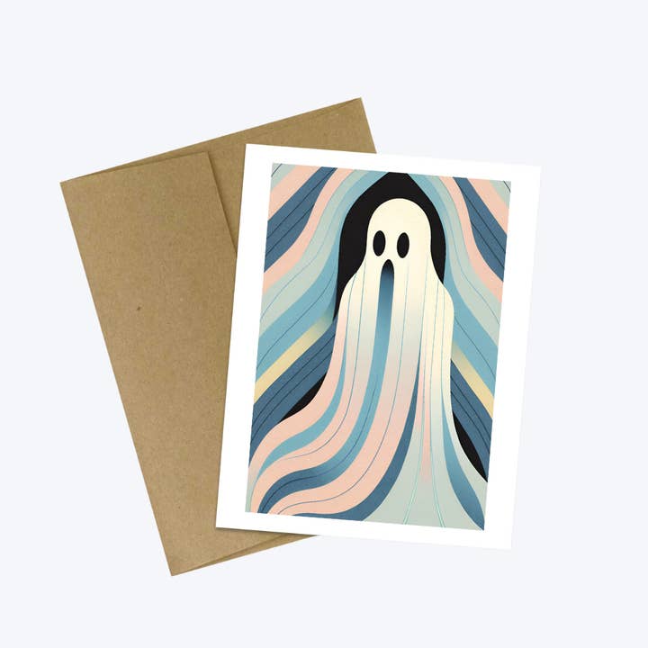 Konstkort med rosa och blått spöke för wholesale av Cryptic Paper Co.