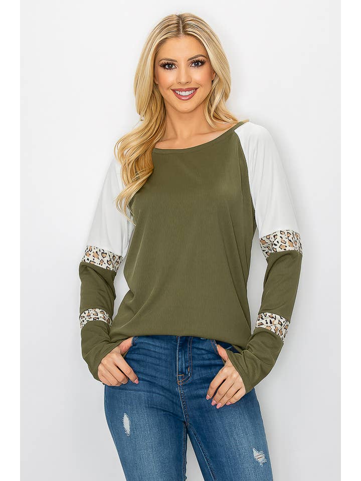 ePretty - Wholesale Tunic - Women's - G4-TP2153 Ribbed Leopard Color Block Long Sleeve Top12