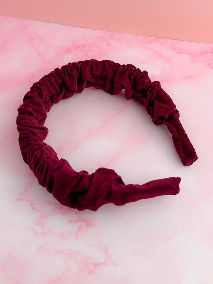 Burgundy - Burgundy Needlecord Scrunchie Headband for wholesale by ThatsSewLauraUk