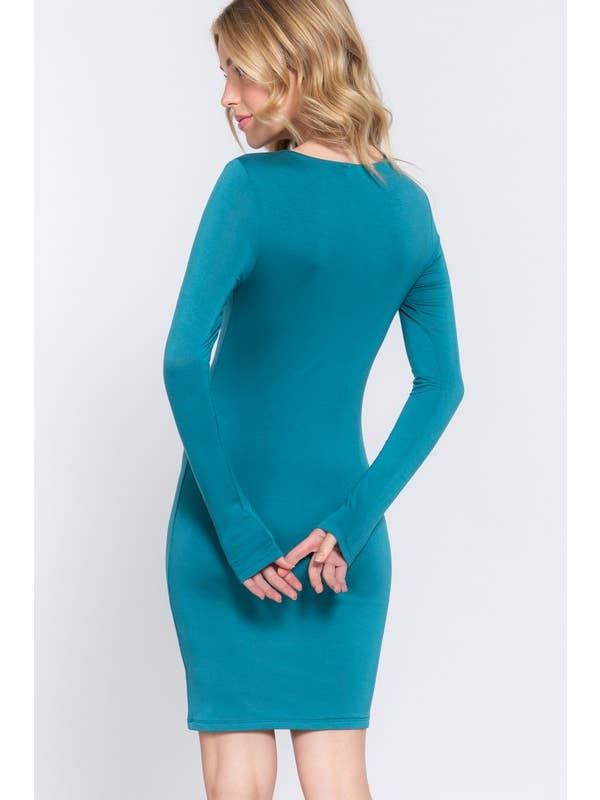 Active Basic | Active USA - Wholesale Dress - Women's - Long Sleeve Crew Neck 2 Ply Rayon Jersey Mini Dress9